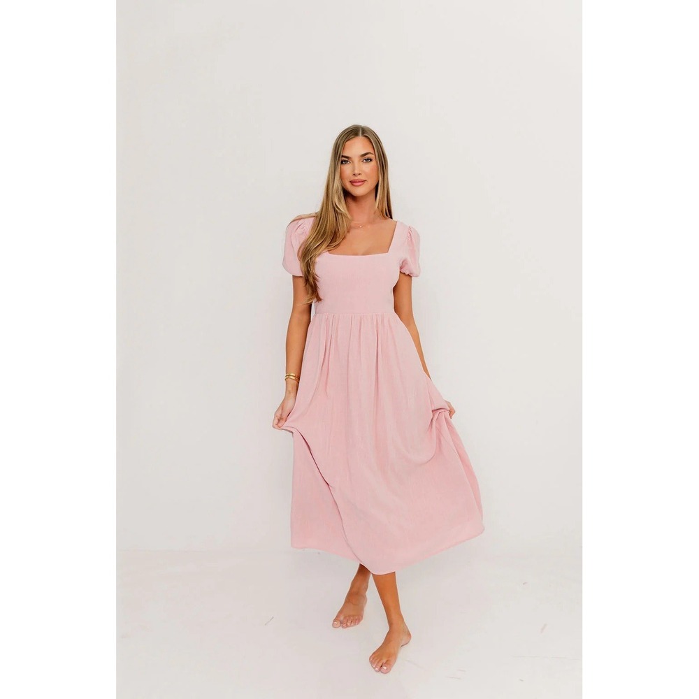 Endless Blu August Open Back Midi Dress in Peony Linen Cotton Blend Size X-Large